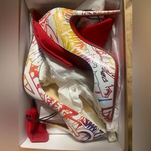 Christian Louboutin White and Red Artistic Heels